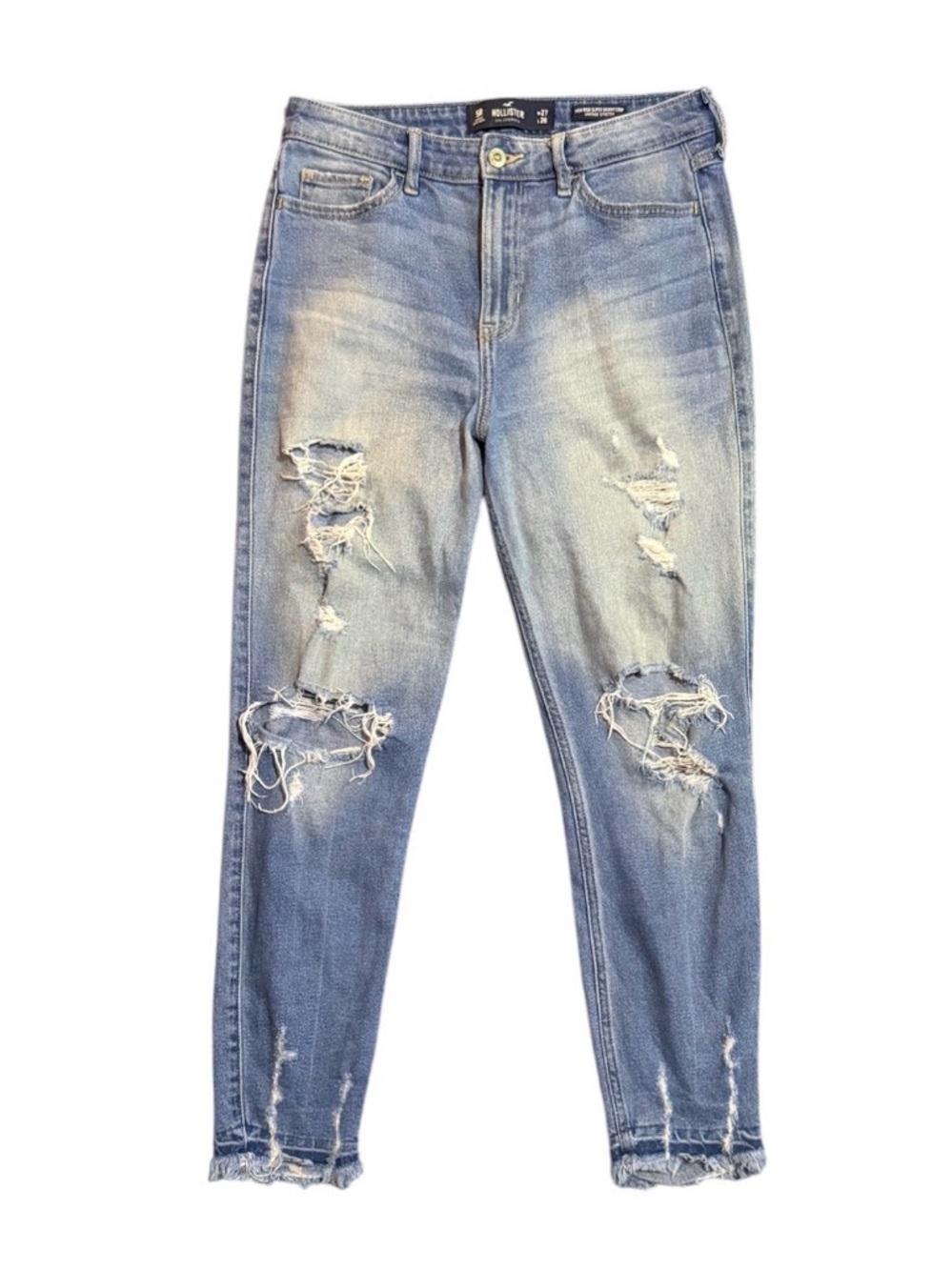 Hollister Distressed High Rise Super Skinny Crop Vintage Stretch Size 27